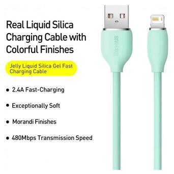Дата кабель Baseus Jelly Liquid Silica Gel USB 2.0 AM - Lightning M 2.4 A  2 м зелений (CAGD000106) фото №2