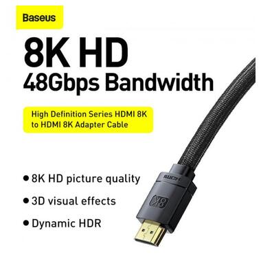 Кабель BASEUS High Definition Series HDMI 8k to HDMI 8k Adapter Cable |3m, 8K, HDMI2.1| (CAKGQ-L01) чорний фото №8