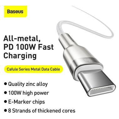 Baseus Cafule Series Metal Data Cable Type-C to Type-C 100W 1m White (CATJK-C02) фото №9