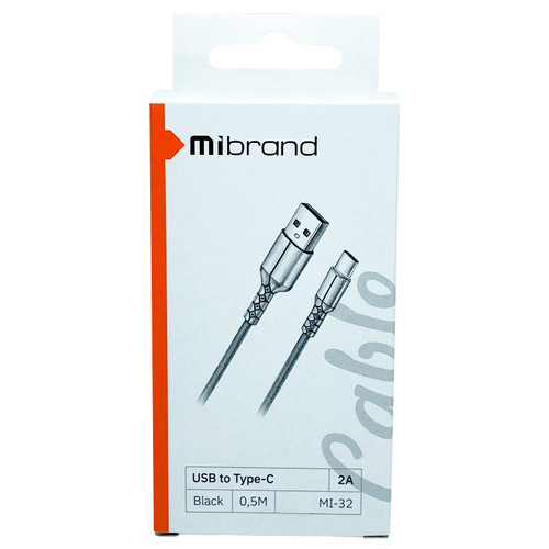 Кабель Mibrand MI-32 USB Type-C 2A 0,5m Black (MIDC/3205TB) фото №2