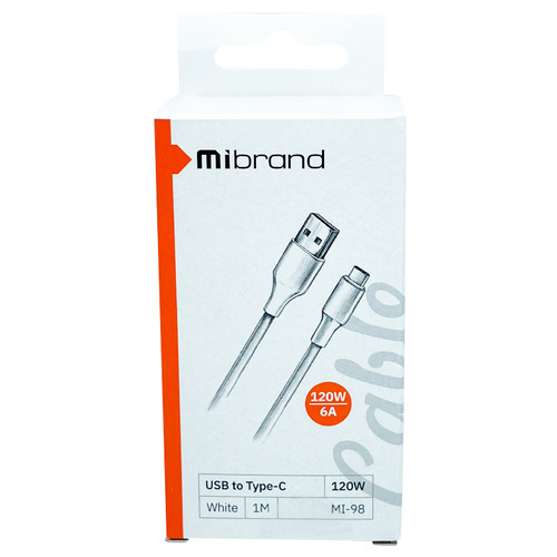 Кабель Mibrand MI-98 USB Type-C 120W 1m White (MIDC/98TW) фото №1