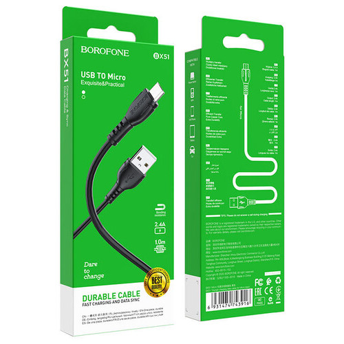Дата кабель Borofone BX51 Triumph USB - Micro USB 1м чорний фото №4