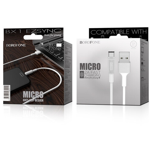 Дата кабель Borofone BX1 EzSync USB to Micro USB 1 м білий фото №2