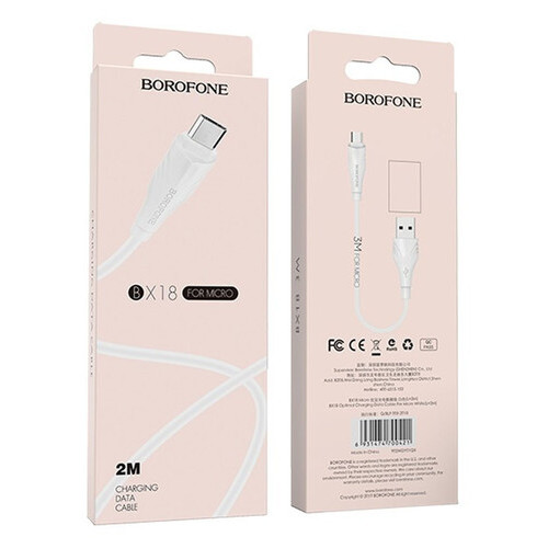 Дата кабель Borofone BX18 Optimal USB - Micro USB 2 м білий фото №6
