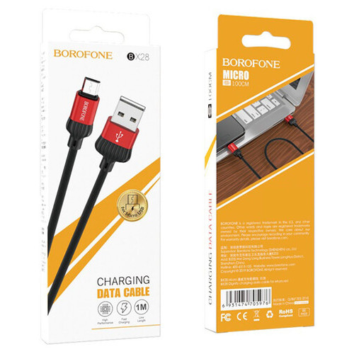 Дата кабель Borofone BX28 Dignity USB to Micro USB 1 м червоний фото №5