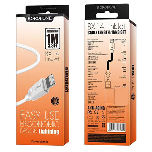 Дата кабель Borofone BX14 USB to Lightning 1 м білий фото №6