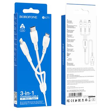 Кабель BOROFONE BX71 3-in-1 charging cable (iP+Micro+Type-C) White (6974443384550) фото №2