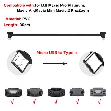 Кабель Goojodoq MicroUSB-MicroUSB PVC для пульта DJI Mavic 2 Pro/Pro / Platinum / Air / Mini/Mini SE / Zoom 0.3m Black (32866812366P30MM) фото №2