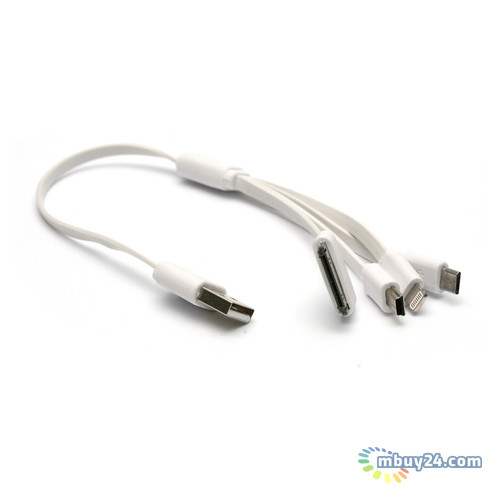 Дата кабель PowerPlant USB - micro USB - mini USB - Lightning - Apple 30pin, 0.5 м White (KABUSBALL) фото №1