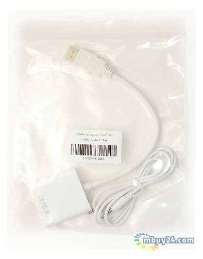 Кабель-перехідник PowerPlant HDMI - VGA, 0.15 м білий (KD00AS1285) фото №5