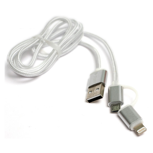 Дата кабель PowerPlant 2-в-1 USB 2.0 AM - Lightning - Micro USB 1 м Silver (KD00AS1290) фото №1
