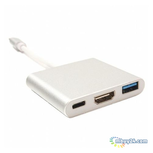 Перехідник PowerPlant USB Type C - HDMI - USB 0.15 м білий (KD00AS1306) фото №1