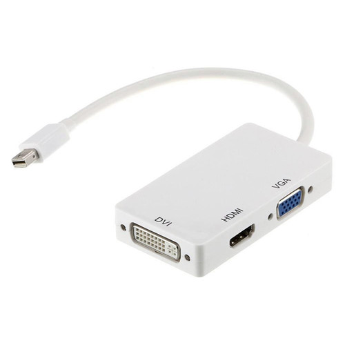 Перехідник PowerPlant mini DisplayPort (Thunderbolt) - HDMI - DVI - VGA 0.2 м білий (CA910946) фото №1