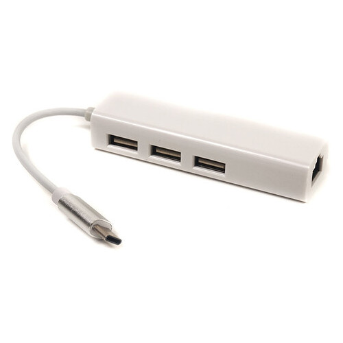 Перехідник PowerPlant USB 3.1 Type-C - 3 порти USB 2.0 Ethernet фото №1