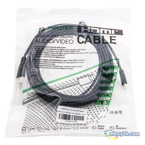 Відео кабель PowerPlant HDMI - micro HDMI 5 м чорний (KD00AS1245) (184473) фото №2