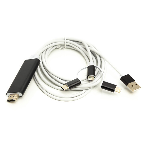 Кабель PowerPlant HDMI (M) - Lightning - Type-C - Mirco USB, 1 м білий (CA911912) фото №1
