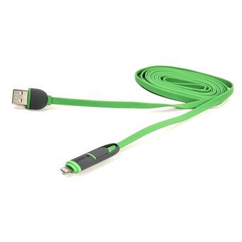Дата кабель PowerPlant 2в1 USB - Lightning - Micro USB 2 м Green (CA910502) фото №1