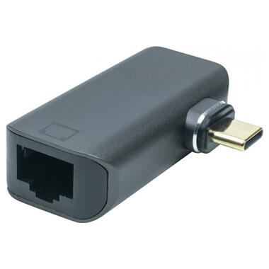 Перехідник PowerPlant USB-C to RJ-45 100/1000Mb чорний (CA914296) фото №1