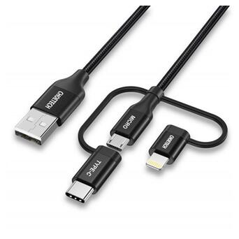 Кабель Choetech USB - Lightning - Micro USB - USB-C 1.2 м чорний (IP0030-BK) фото №1