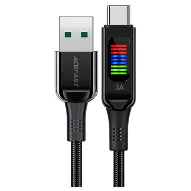 Дата кабель USB 2.0 AM to USB-C 1.2m 3A nylon with LED C7-04 black Acefast (6974316282785) фото №1