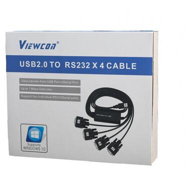 Кабель Viewcon USB - 4хCOM (M/M), (9+25pin), 1.4 м, Black (VE671) фото №4