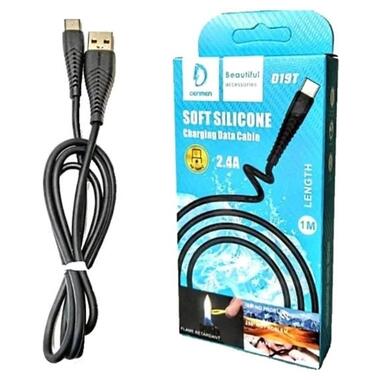 Дата кабель Denmen Silicone USB - USB Type-C 1 м чорний (D19T) фото №3