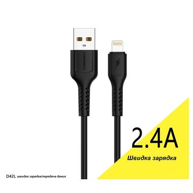 Дата кабель Denmen Silicone USB - Lightning 2.4 A 1 м чорний (D42L) фото №2