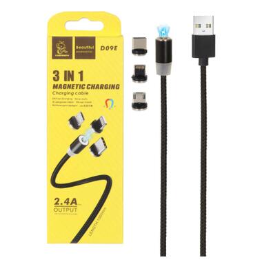 Дата кабель USB 2.0 AM to Lightning + Micro 5P + Type-C magnetic black Denmen (DN-D09E-BK) фото №2