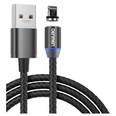 Дата кабель USB 2.0 AM to Lightning magnetic black Denmen (DN-D09L-BK) фото №1