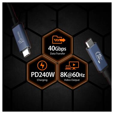 Дата кабель USB-C to USB-C 0.8m USB4 40Gbps 240W (48V/5A) 8K60Hz premium J5create (JUC29L08-N) фото №5