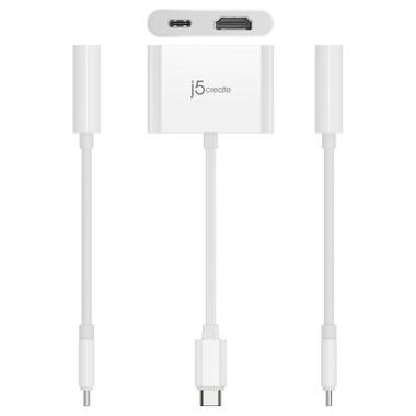 Переходник USB-C M to HDMI F + USB-C F PD100W white J5create (JCA152-N) фото №5