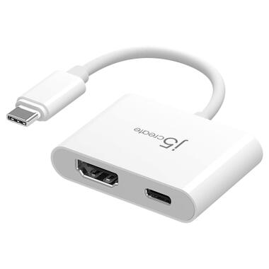 Переходник USB-C M to HDMI F + USB-C F PD100W white J5create (JCA152-N) фото №1