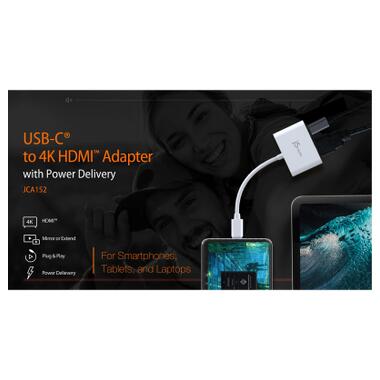 Переходник USB-C M to HDMI F + USB-C F PD100W white J5create (JCA152-N) фото №6