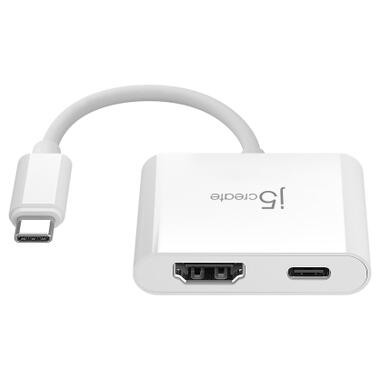 Переходник USB-C M to HDMI F + USB-C F PD100W white J5create (JCA152-N) фото №2
