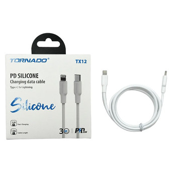 Кабель USB Type-C на Lightning Tornado TX12 Silicone (1m / 3.0A / PD20W) White фото №1