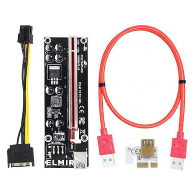 Райзер Dynamode PCI-E x1 до 16x 60cm USB 3.0 Red Cable SATA to 6Pin Power v. (RX-riser 009S Plus) фото №1