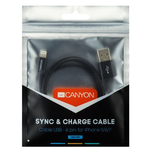 Кабель Canyon USB - Lightning 1m Black (CNE-CFI1B) фото №2