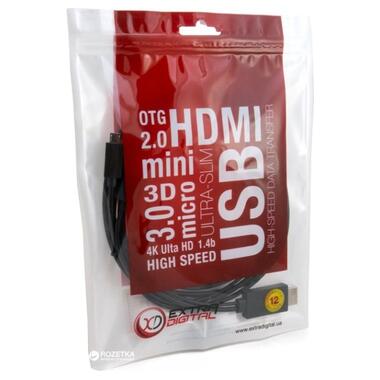 Переходник MHL, microUSB (5pin) M, USB M-HDMI AM (1.8m) EXTRADIGITAL (KBV1683) фото №5