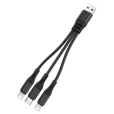 USB кабель Primo X47-3 3-in-1 Type-C/2 x iPhone короткий 20см - Black фото №2