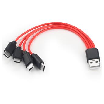 Кабель живлення USB Soshine AM-4xTypeC, 0.2m, 2.4A, Red, 4 виходи фото №2