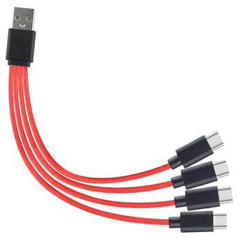 Кабель живлення USB Soshine AM-4xTypeC, 0.2m, 2.4A, Red, 4 виходи фото №4