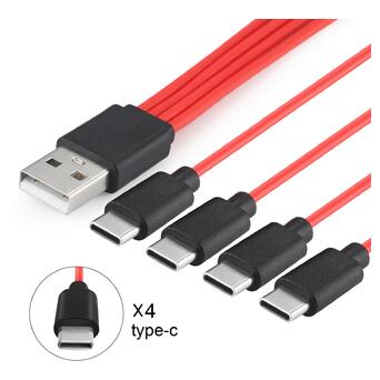 Кабель живлення USB Soshine AM-4xTypeC, 0.2m, 2.4A, Red, 4 виходи фото №6