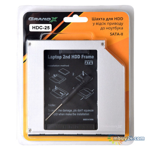 Адаптер підключення Grand-X HDD 2.5 у відсік приводу ноутбука 12,7mm, SATA/mSATA (HDC-25) фото №2