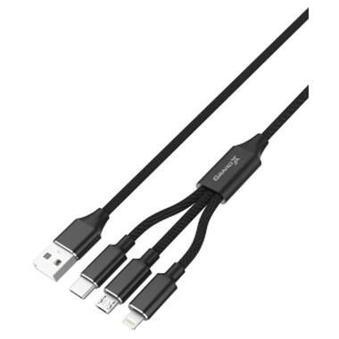 Дата кабель USB 2.0 AM to Lightning + Micro 5P + USB-C 1.0m 2.4-3A black Grand-X (PX-31B) фото №3