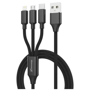 Дата кабель USB 2.0 AM to Lightning + Micro 5P + USB-C 1.0m 2.4-3A black Grand-X (PX-31B) фото №2
