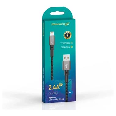 Дата кабель USB 2.0 AM to Lightning 1.0m 2.4A black Grand-X (PL-08B) фото №4