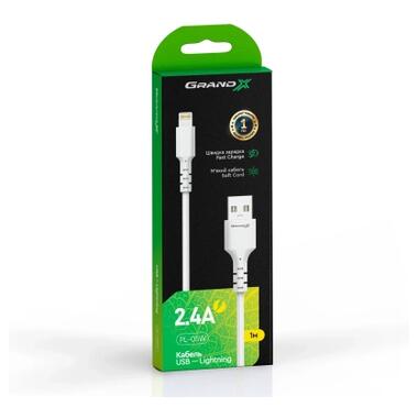 Дата кабель USB 2.0 AM to Lightning 1.0m 2.4A white Grand-X (PL-05W) фото №4