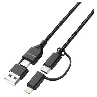 Дата кабель USB-C + USB-A to Lightning + Micro 5P + USB-C 1.0m 2.4-3A black Grand-X (PX-41B) фото №3