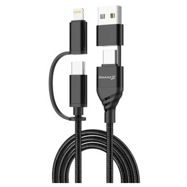 Дата кабель USB-C + USB-A to Lightning + Micro 5P + USB-C 1.0m 2.4-3A black Grand-X (PX-41B) фото №2