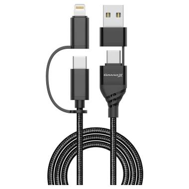 Дата кабель USB-C + USB-A to Lightning + Micro 5P + USB-C 1.0m 2.4-3A black Grand-X (PX-41B) фото №1